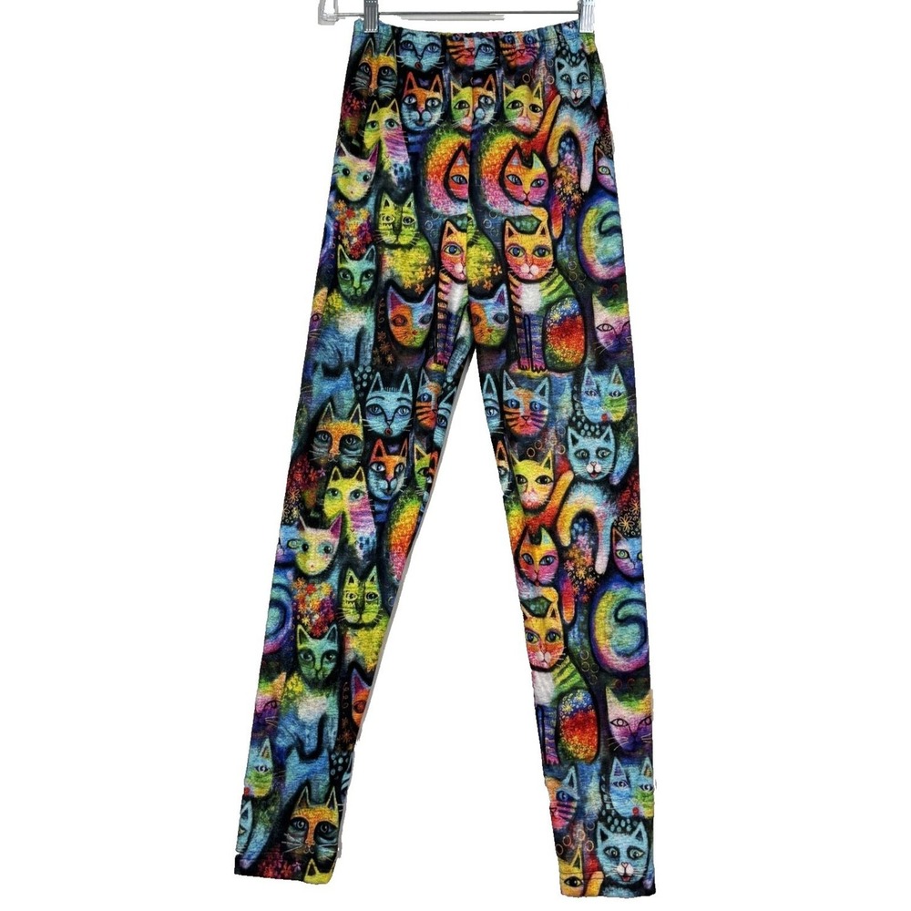 All Over Cat Print Leggings Girls M Soft Cozy Rainbow Colorful Art-to-Wear